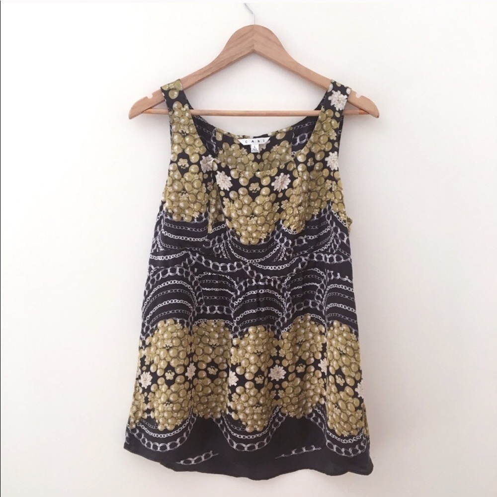 cabi silk grapes and chains blouse